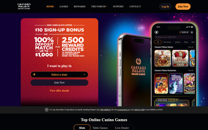 Caesars Palace Online Casino homepage as captured 2026-07-26