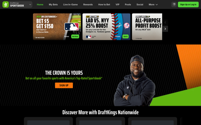 DraftKings Sportsbook homepage as captured 2026-07-26
