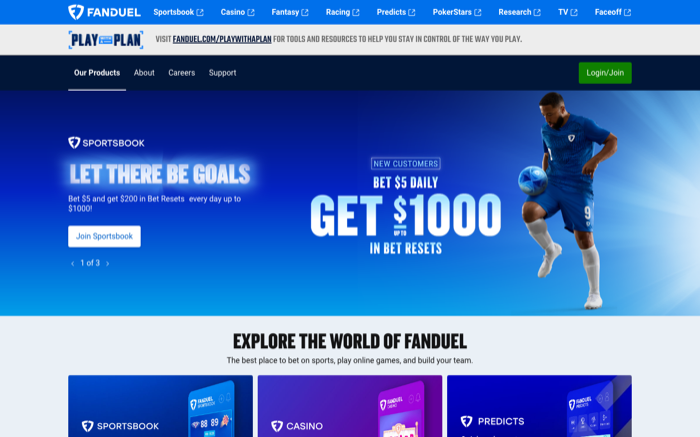 FanDuel Sportsbook homepage as captured 2026-07-26