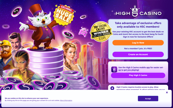 High 5 Casino homepage as captured 2026-07-26